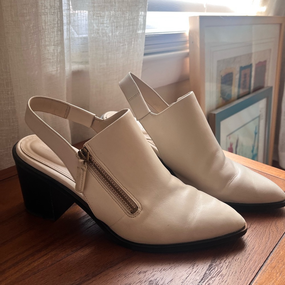 Cole Haan Cream Leather Slingback Heeled Boots with Side Zip